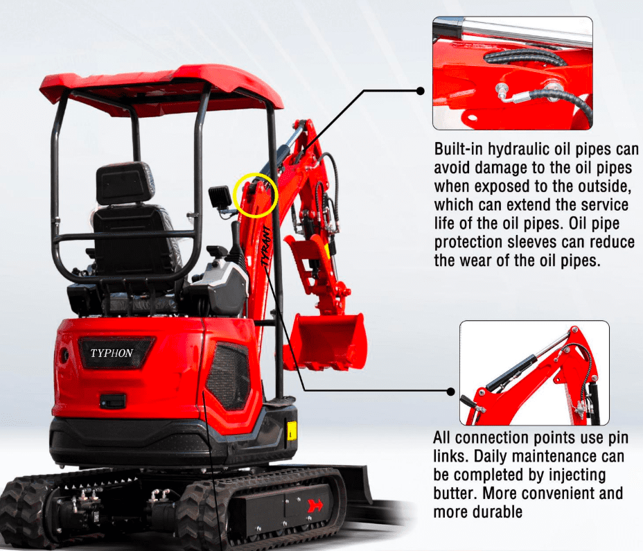 3800lbs TYRANT 17 Diesel Mini Excavator Kubota D902 Engine Side Swing w 12 attachments