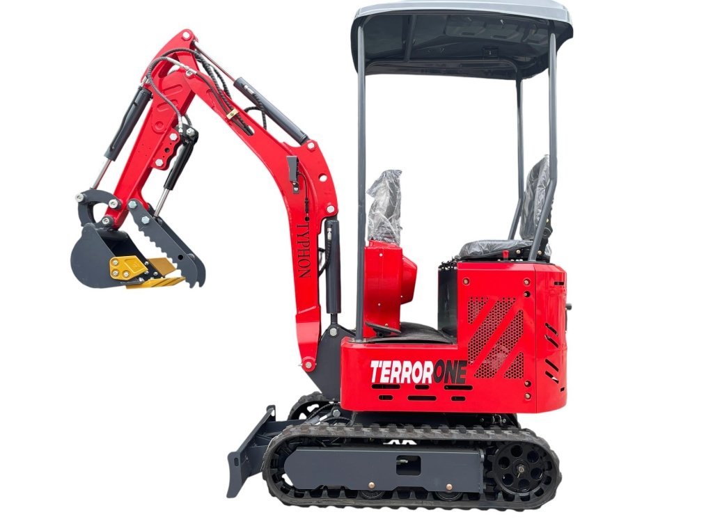 TYPHON TERROR ONE STORM 1 Ton Mini Excavator Trench Digger with Hydraulic Oil Cooler Canopy & Wide Bucket Ideal for Garden, Farm, Park & Road Work Digging, Drilling, Bull-Dozing