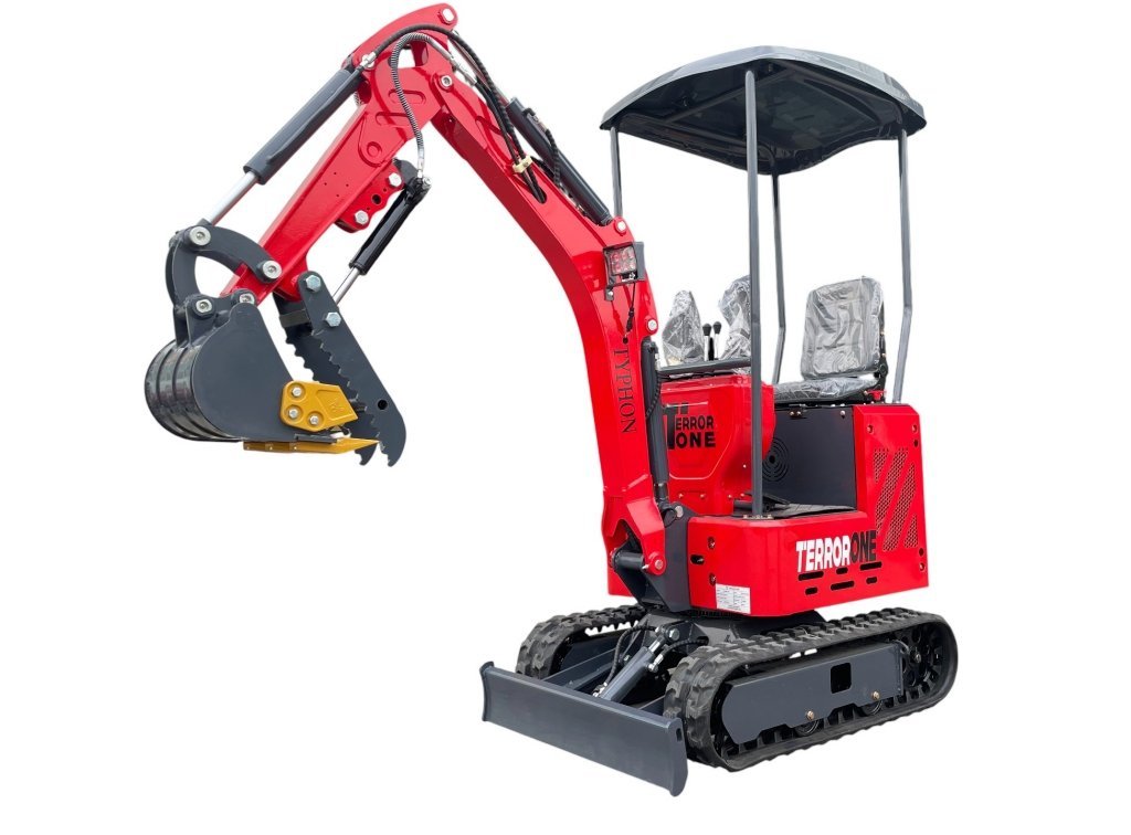 TYPHON TERROR ONE STORM 1 Ton Mini Excavator Trench Digger with Hydraulic Oil Cooler Canopy & Wide Bucket Ideal for Garden, Farm, Park & Road Work Digging, Drilling, Bull-Dozing