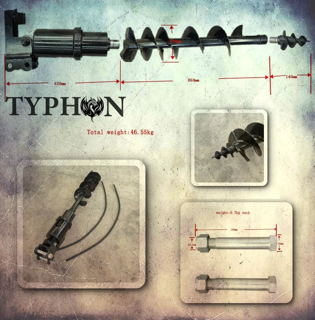 TYPHON Attachments Auger Drill Attachment for Mini Excavators Machinery USA