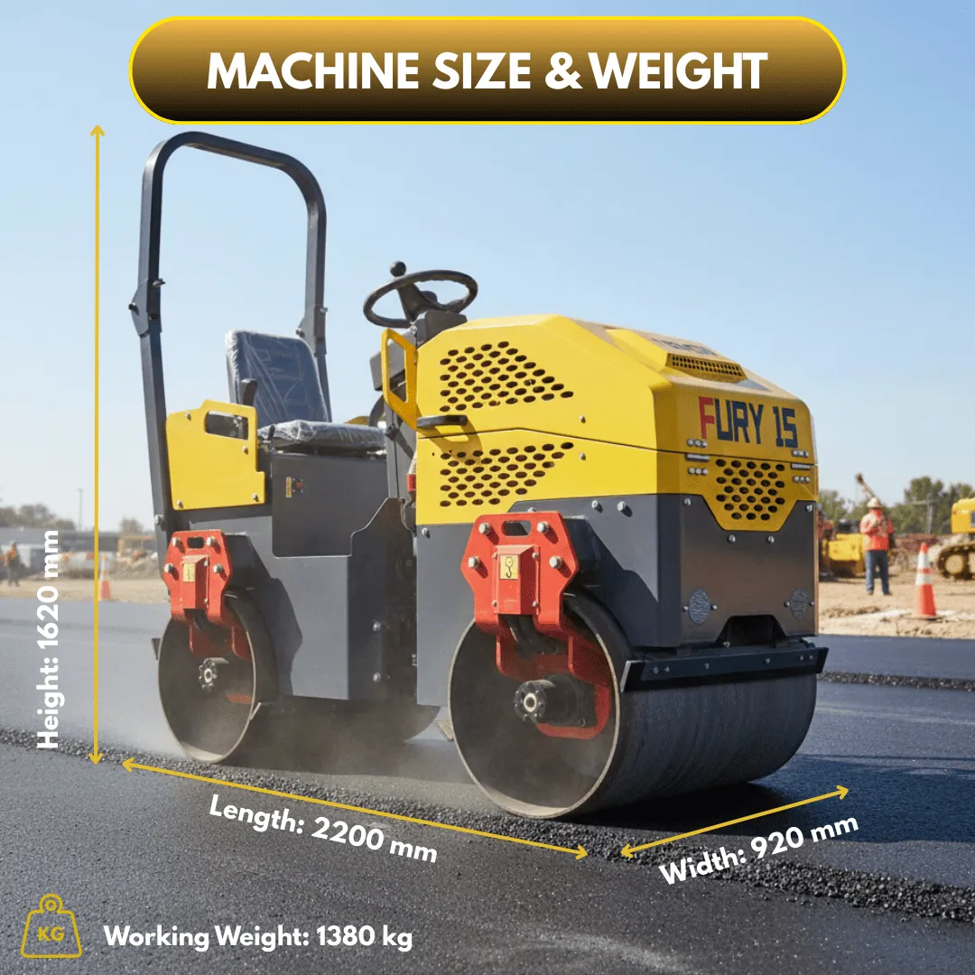 TYPHON FURY 15 Mini Road Roller 1.5Ton 13.5 hp B&S Gas Engine Hydraulic Steering