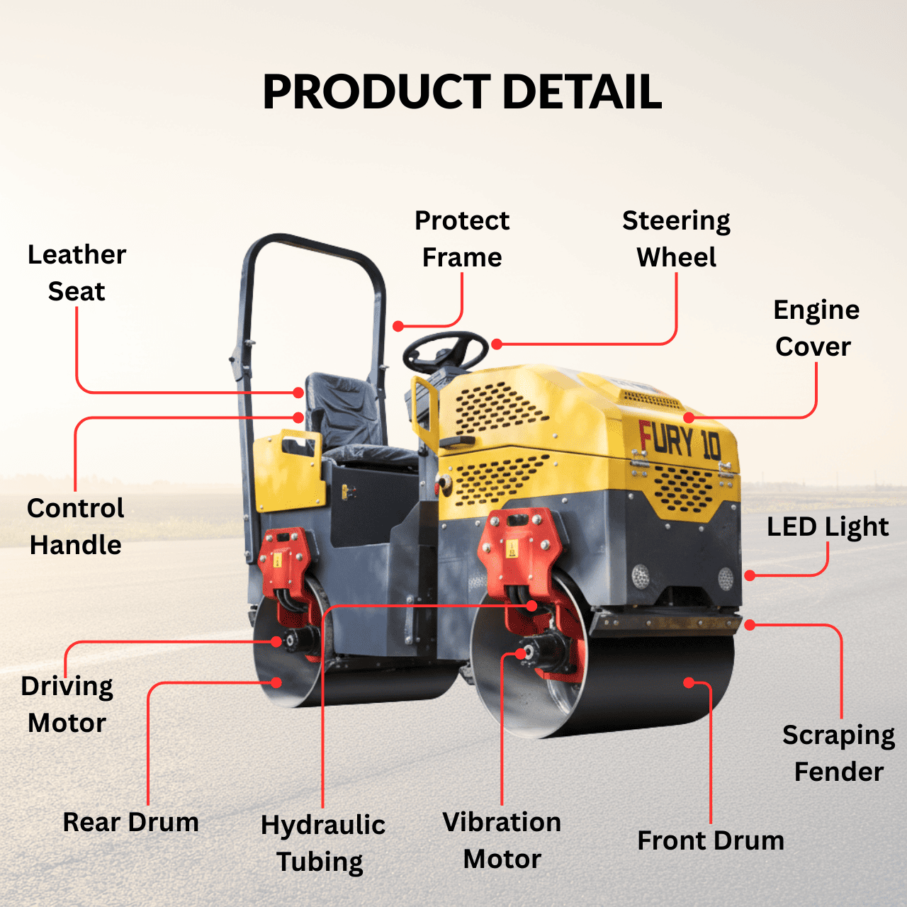 TYPHON Fury 10 Mini Road Roller 1Ton Hydraulic oil B&S 13.5hp gas USA air-cooled
