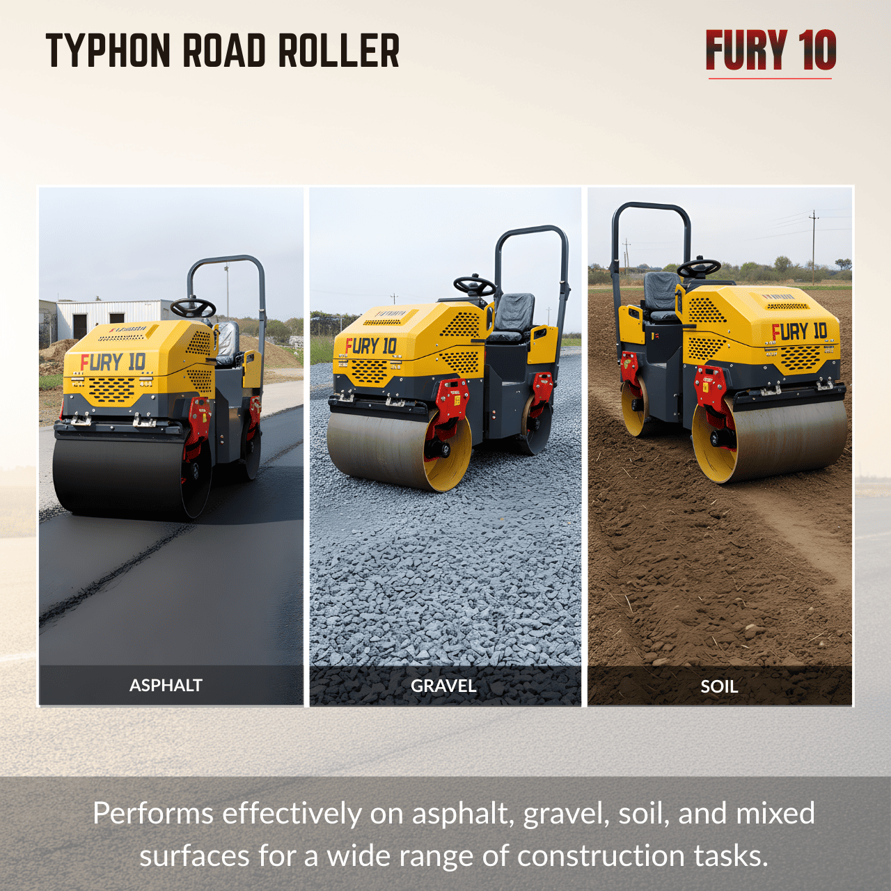 TYPHON Fury 10 Mini Road Roller 1Ton Hydraulic oil B&S 13.5hp gas USA air-cooled