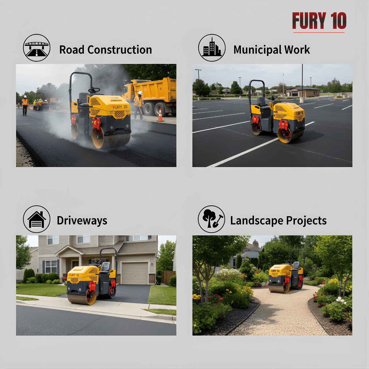 TYPHON Fury 10 Mini Road Roller 1Ton Hydraulic oil B&S 13.5hp gas USA air-cooled