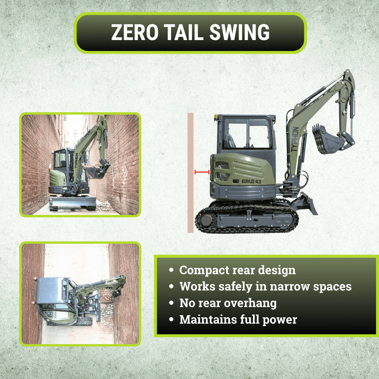 TYPHON KUVUO 4.0 four ton cabin mini excavator w Kubota D1703 Diesel engine Metal Tracks, Boom Swing, AC Heater, Hydraulic Control