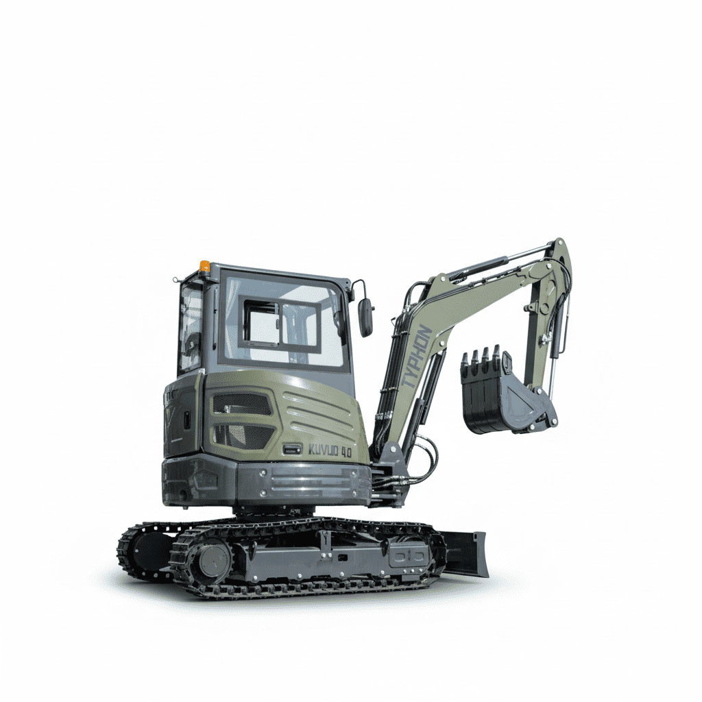 TYPHON KUVUO 4.0 four ton cabin mini excavator w Kubota D1703 Diesel engine Metal Tracks, Boom Swing, AC Heater, Hydraulic Control
