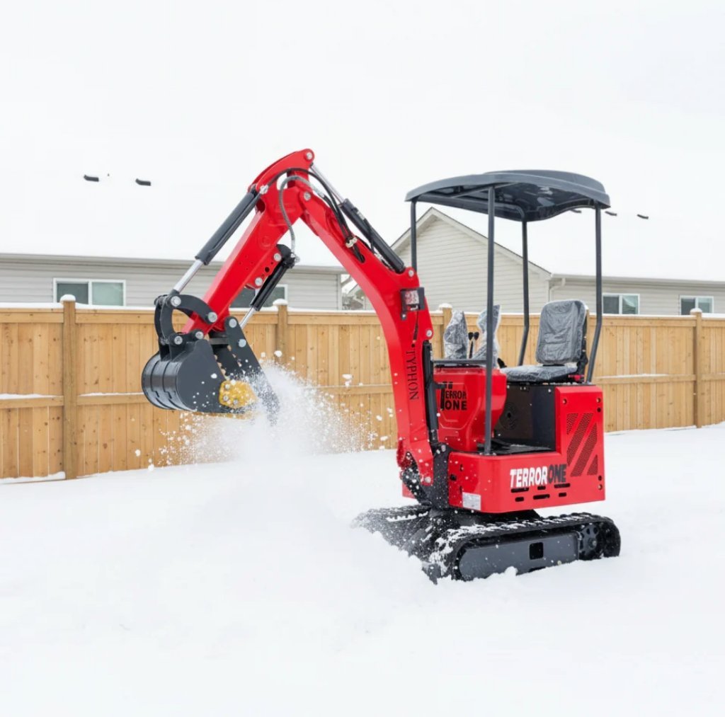 TYPHON TERROR ONE STORM 1 Ton Mini Excavator Trench Digger with Hydraulic Oil Cooler Canopy & Wide Bucket Ideal for Garden, Farm, Park & Road Work Digging, Drilling, Bull-Dozing