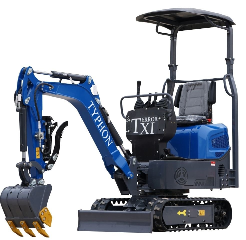 TYPHON TERROR XI STORM Mini Excavator – 1.1 Ton Trench Digger with Boom Swing, Hydraulic Thumb Clip, Bucket USA