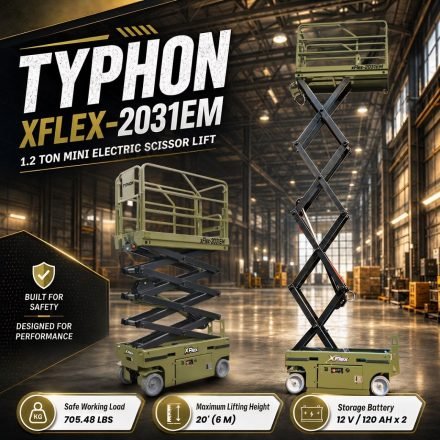 TYPHON xFLEX-2031EM 1.2 Ton Electric Mini Scissor Lift with 20ft Max Platform Height and 19.7″ Platform Extend