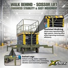 TYPHON xFlex 4065W Walk Behind Scissor Lift 2.7 Ton with Assisted Walking, Manual outriggers of 40 ft lifting Height & 110V Electric