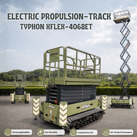 TYPHON xFlex 4068ET Electric Rubber Track Scissor Lift 3.2 Ton with 5.4HP Hydraulic Pump Motor Drive and Hydraulic Lifting Cylinder, 40 ft Max Lifting Height