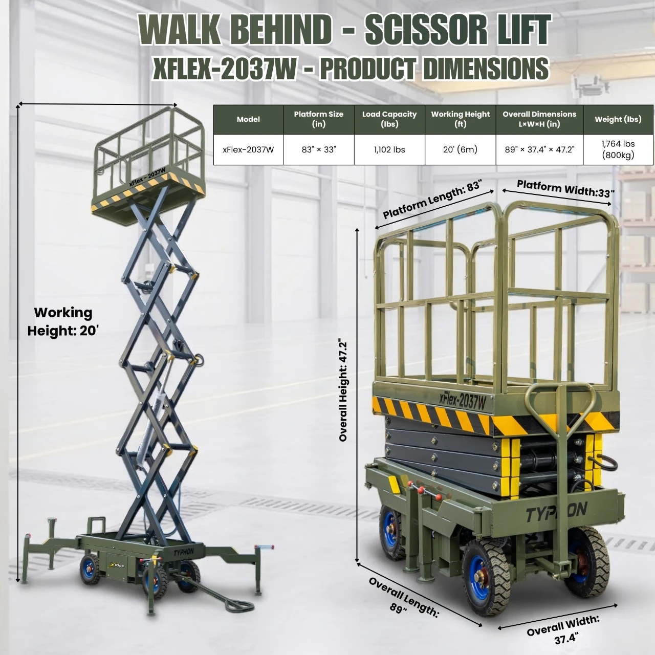 TYPHON xFlex-2037W Walk-Behind Scissor Lift comes with 20ft Working Height and Manual outriggers… – product detail image 1