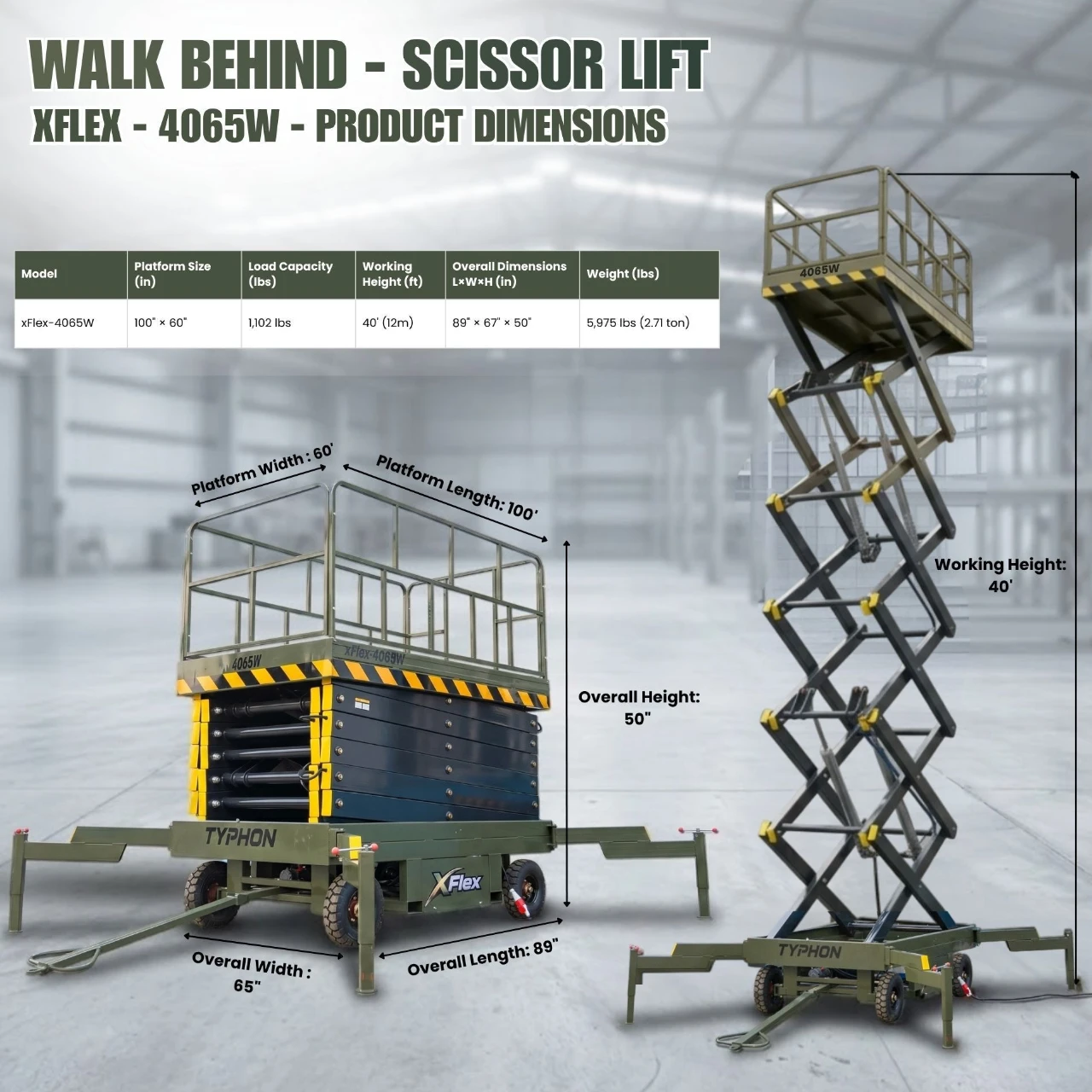 TYPHON xFlex-4065W Walk-Behind Scissor Lift 2.7 Ton with Assisted Walking, Manual outriggers of 40… – product detail image 1