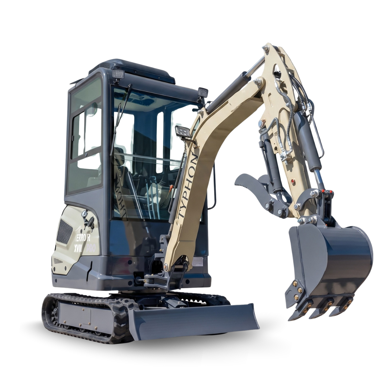 TYPHON TERROR XVII PRO Prestige 4,000 lb Mini Excavator with Kubota D902 Diesel Engine, Boom Swing, A/C & Heater