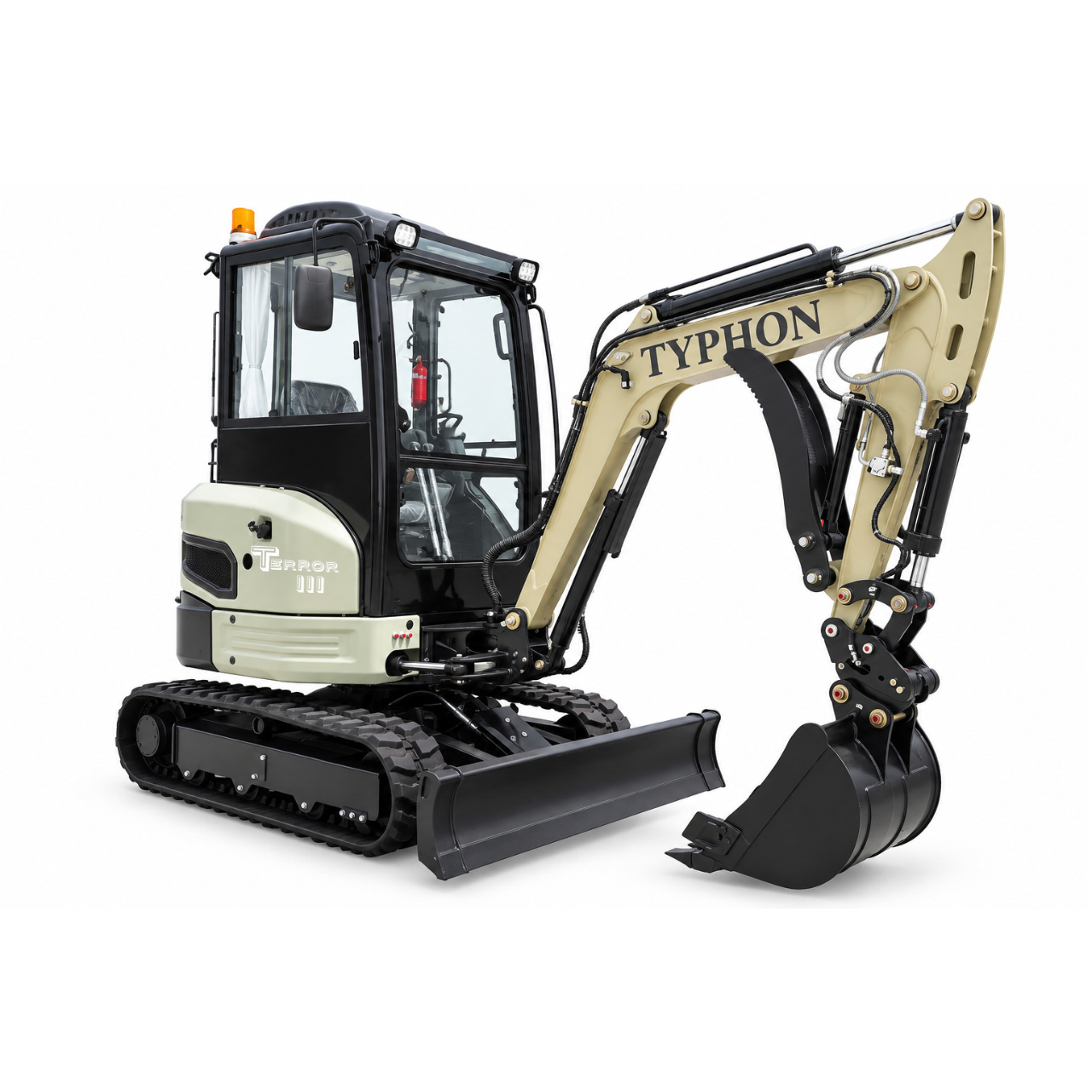 TYPHON TERROR III PROPACT Series – 6000 lb Mini Excavator with Kubota D1105 Diesel Engine, Side Swing, Retractable Rubber Track, AC & Heater Cabin